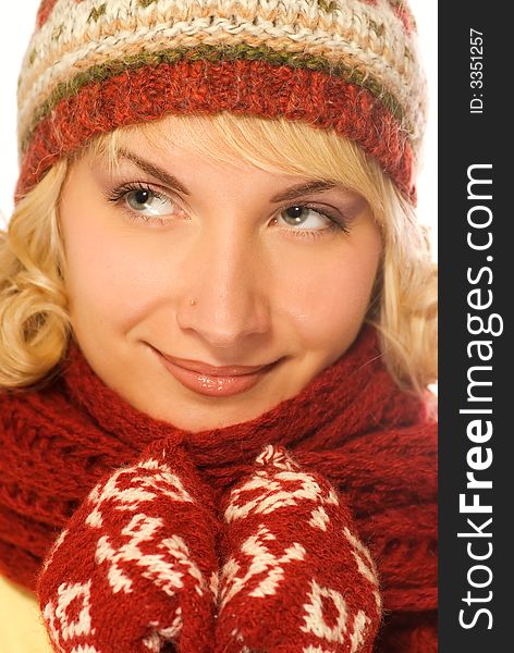 Close-up portrait of a beautiful girl in winter clothing. Close-up portrait of a beautiful girl in winter clothing