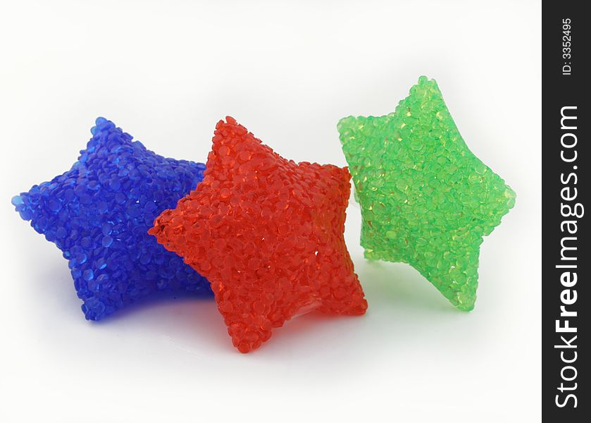 Blue, red and green stars - christmas decoration. Blue, red and green stars - christmas decoration