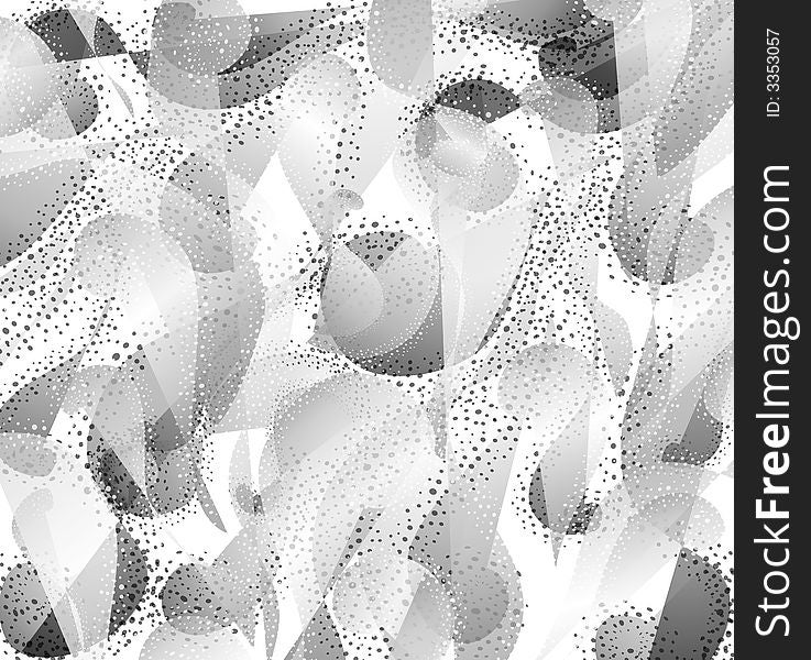 An abstract background pattern featuring black and white gradient stippled overlapping shapes. An abstract background pattern featuring black and white gradient stippled overlapping shapes