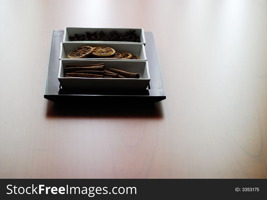 Minimal ornament on a wood table. Minimal ornament on a wood table