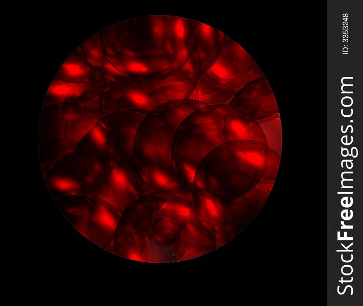 Metallic red bubbles in round black frame