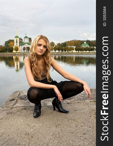 Portrait of glamour girl on the lake