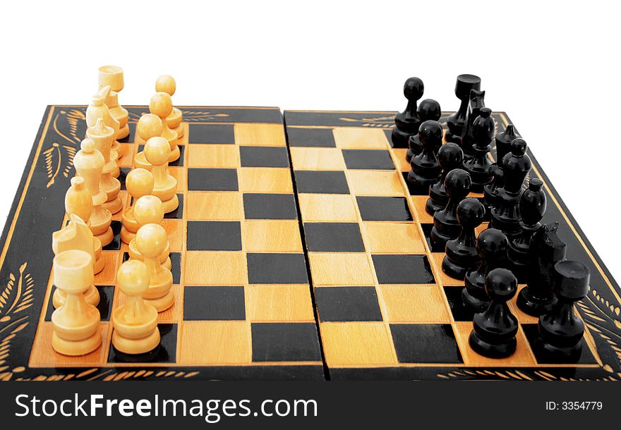 Chess table with black and white figures. Chess table with black and white figures