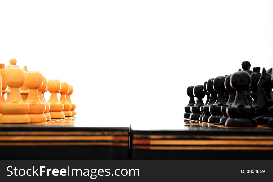 Chess table with black and white figures. Chess table with black and white figures