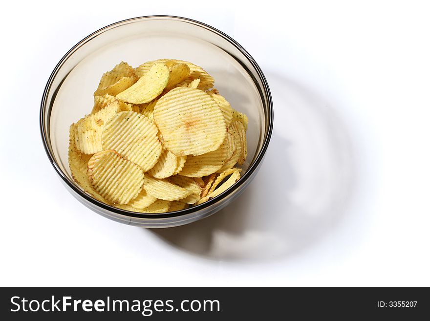 Dish of potato chip with shadow. Dish of potato chip with shadow