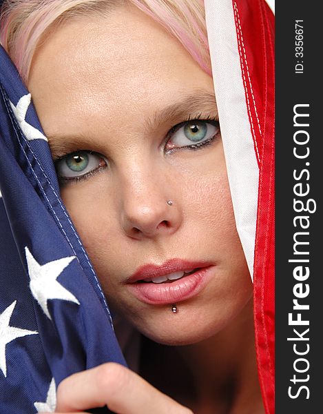 Beautiful blond with American flag and piercings. Beautiful blond with American flag and piercings