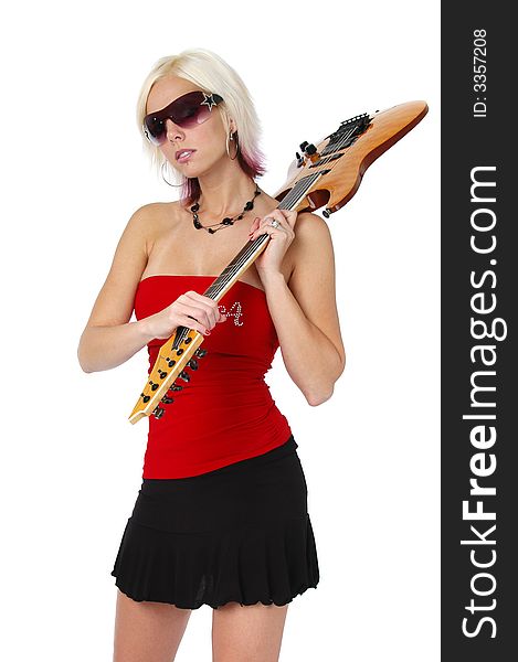 Blonde Girl Holding A Guitar