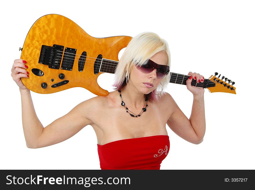 Blonde Girl Holding A Guitar