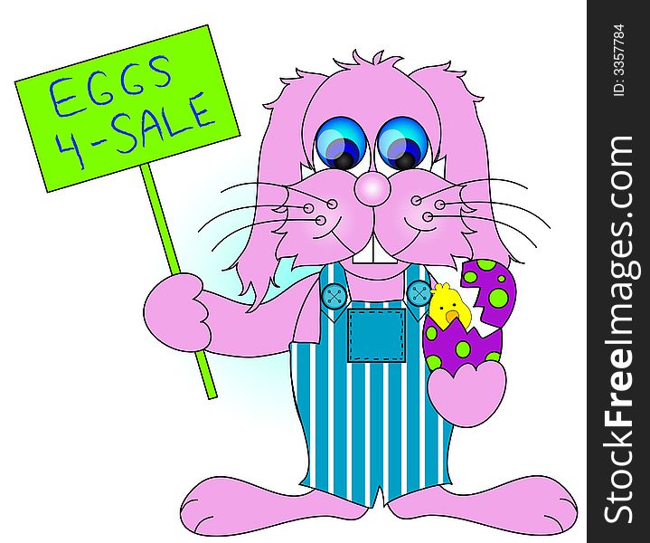 Easter Bunny holding eggs for sale sign, egg and chick. Easter Bunny holding eggs for sale sign, egg and chick.