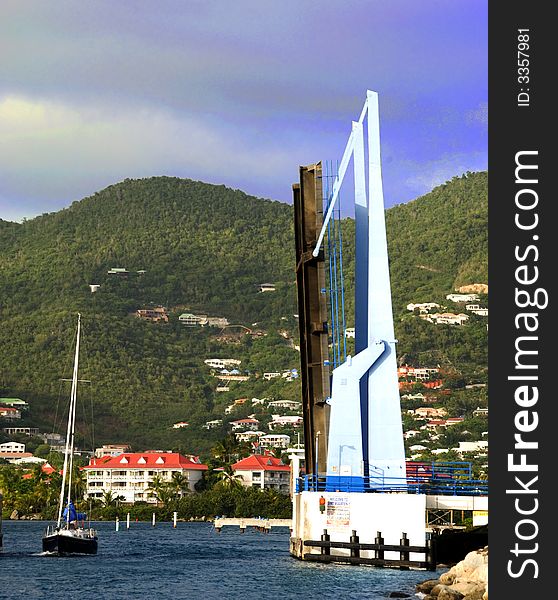 Draw bridge raised for boat traffic in Simpson Bay, St. Martin