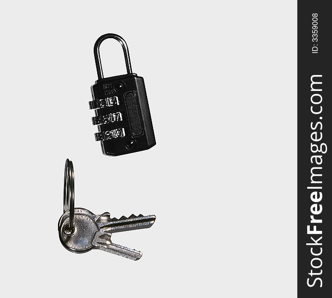 Padlock and keys on a white background