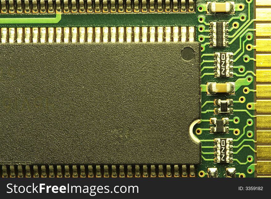 Close up of a computer RAM memory chip. Close up of a computer RAM memory chip.