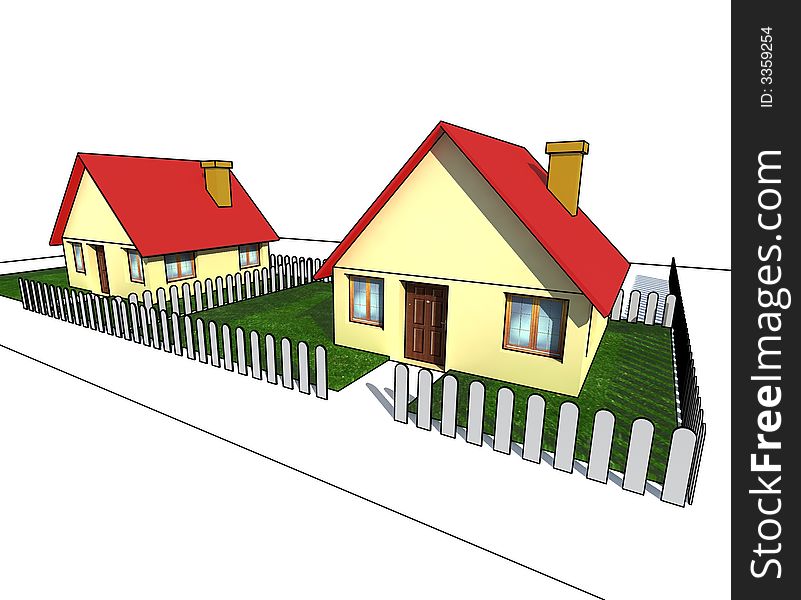 House with little garden - isolated 3d illustration. House with little garden - isolated 3d illustration