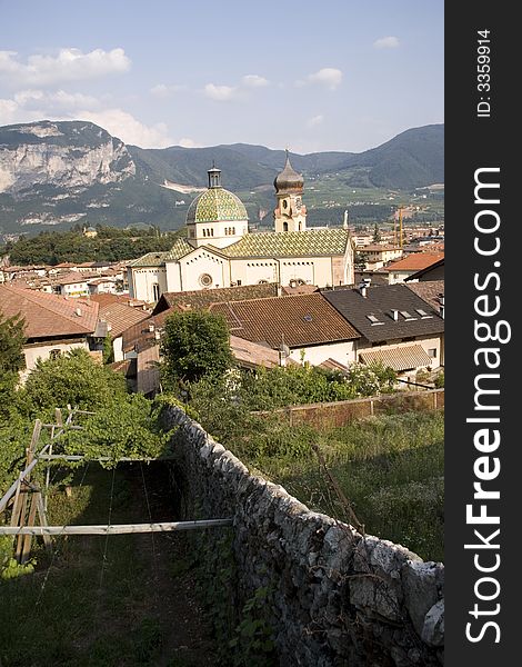 Church and village in the Italian alps. Church and village in the Italian alps