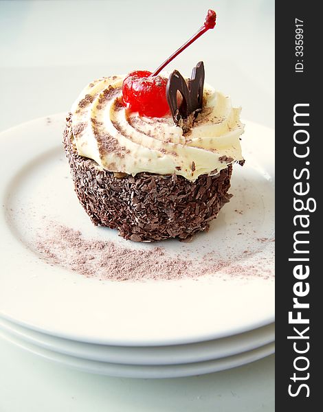 A close up of a black forest cake