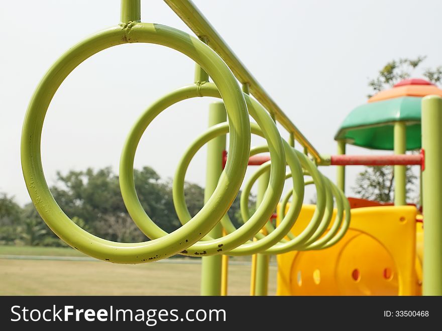 Steel hung hoops for swing and hang in playground