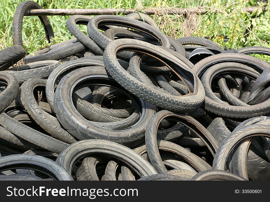 Motorcycle rubber tires garbage stack