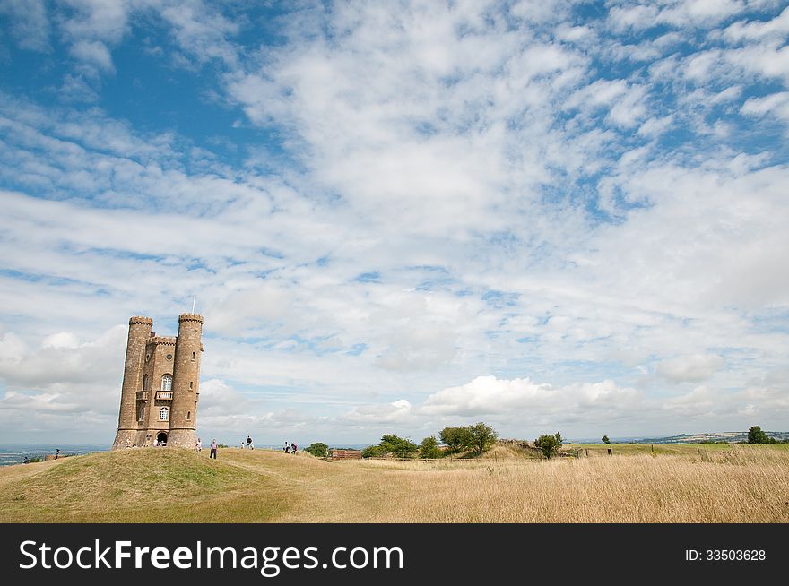 The Broadway tower near Broadway in the Cotswolds in Worcestershire in England. The Broadway tower near Broadway in the Cotswolds in Worcestershire in England