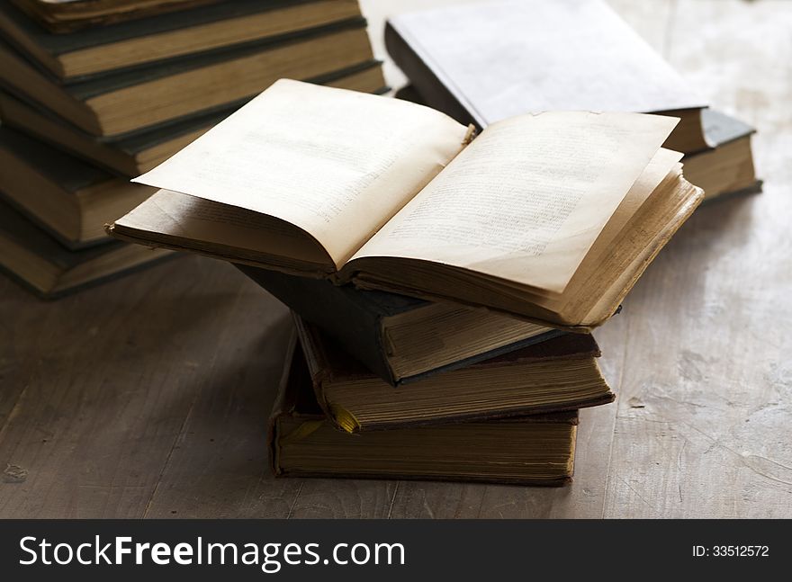 Pile of old books - vintage photo