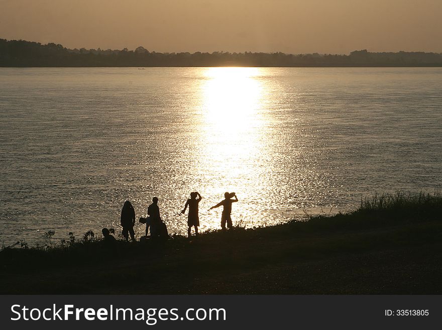 Sunset at the Mekong river between Laos and Thailand