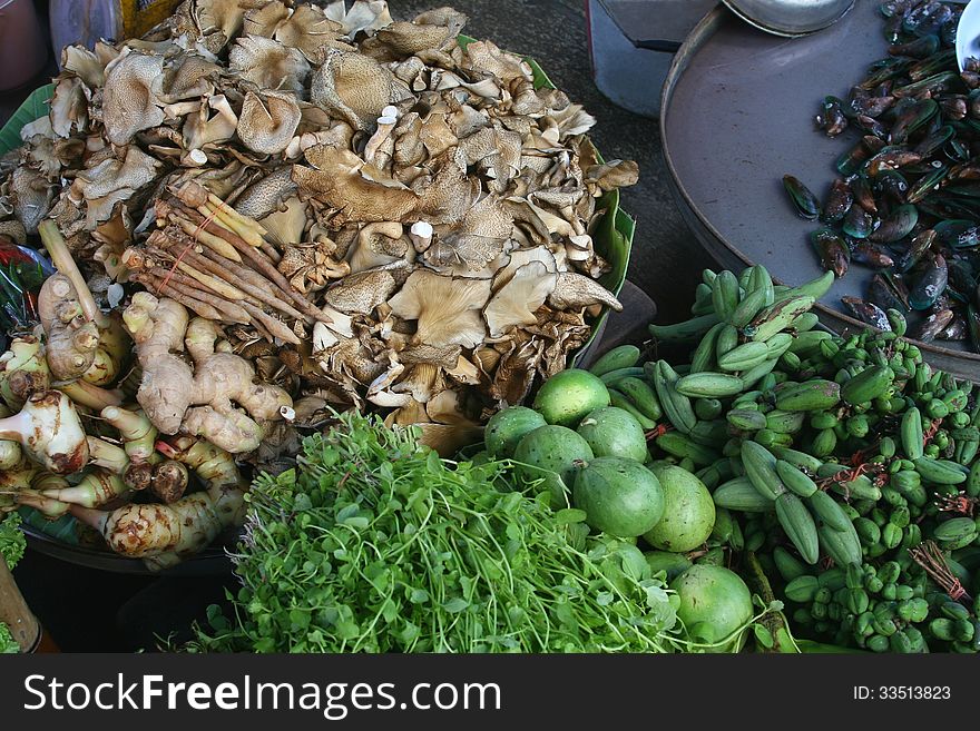 Fresh Healthy Vegetables And Mussels, Asia