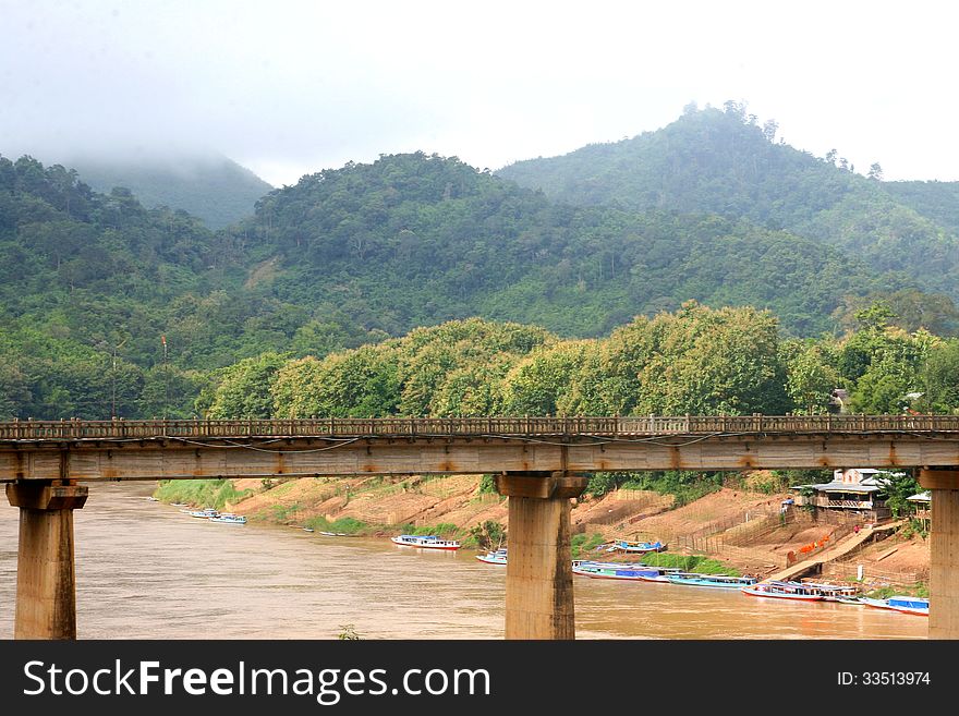 Bridge Over River In Rainforest,Nong Khiaw,Laos