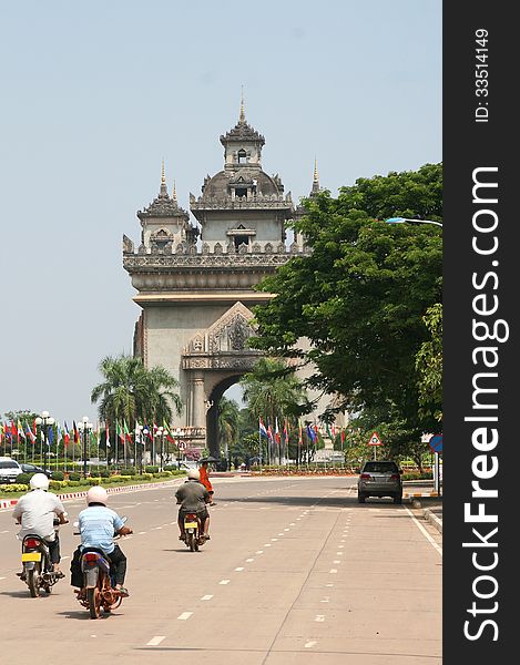 French Patuxai monument in Vientiane, Laos