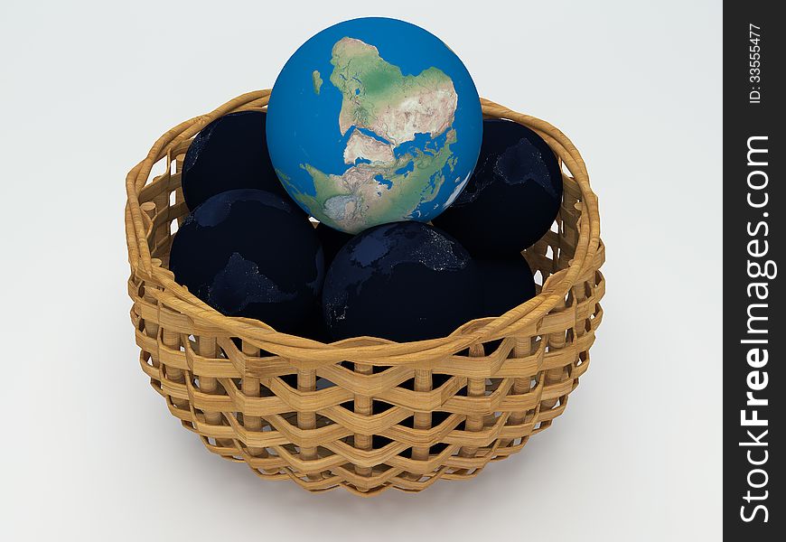 3D Earth and black Earth in basket