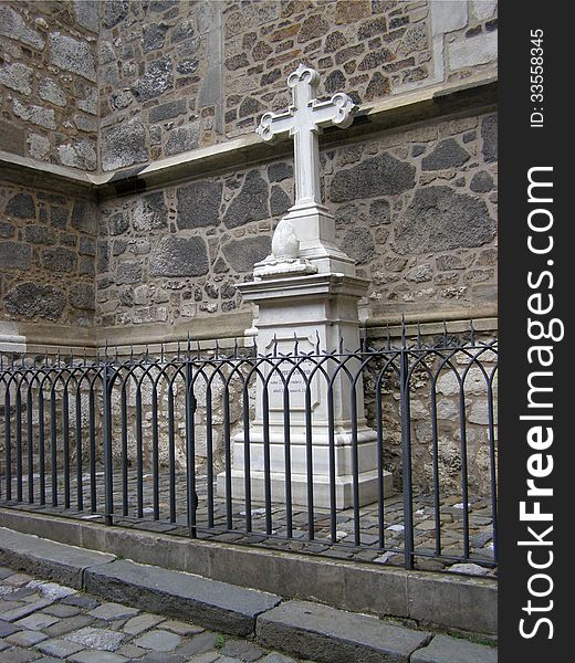 Religious monument in Brno with latin text. Part of Saint Peter's Cathedral