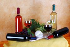 Wine, Cheese And Grapes Stock Photo