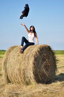 Beautiful Girl Sit On Haystacks Royalty Free Stock Images Beautiful Girl Sit On Haystacks Royalty Free Stock Images