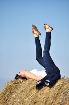Beautiful Girl Sit On Haystacks Royalty Free Stock Image Beautiful Girl Sit On Haystacks Royalty Free Stock Image