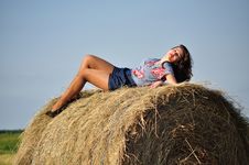 Beautiful Girl Sit On Haystacks Stock Photos Beautiful Girl Sit On Haystacks Stock Photos