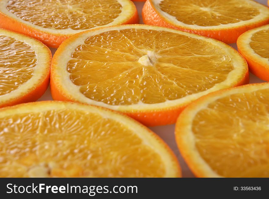 Sliced ​​orange background close-up