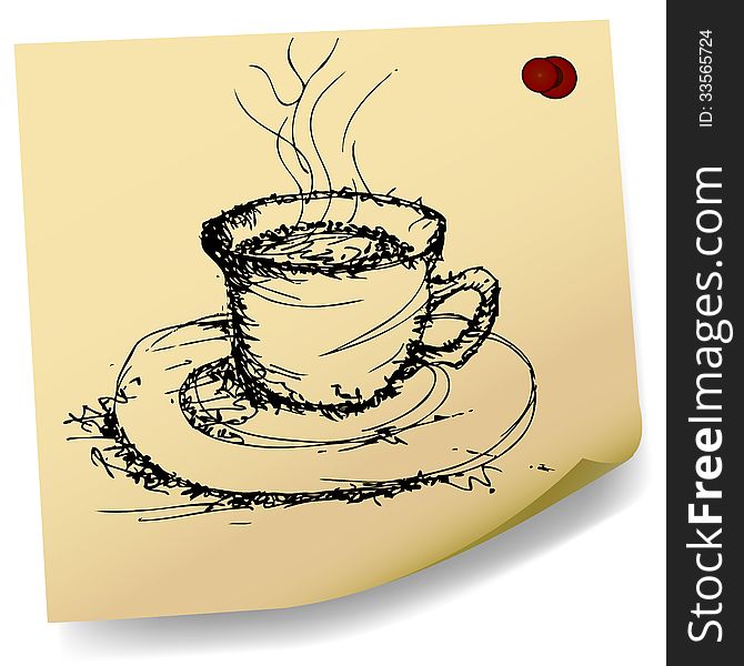 Sketch Of Coffee On Sticky  Paper Vector