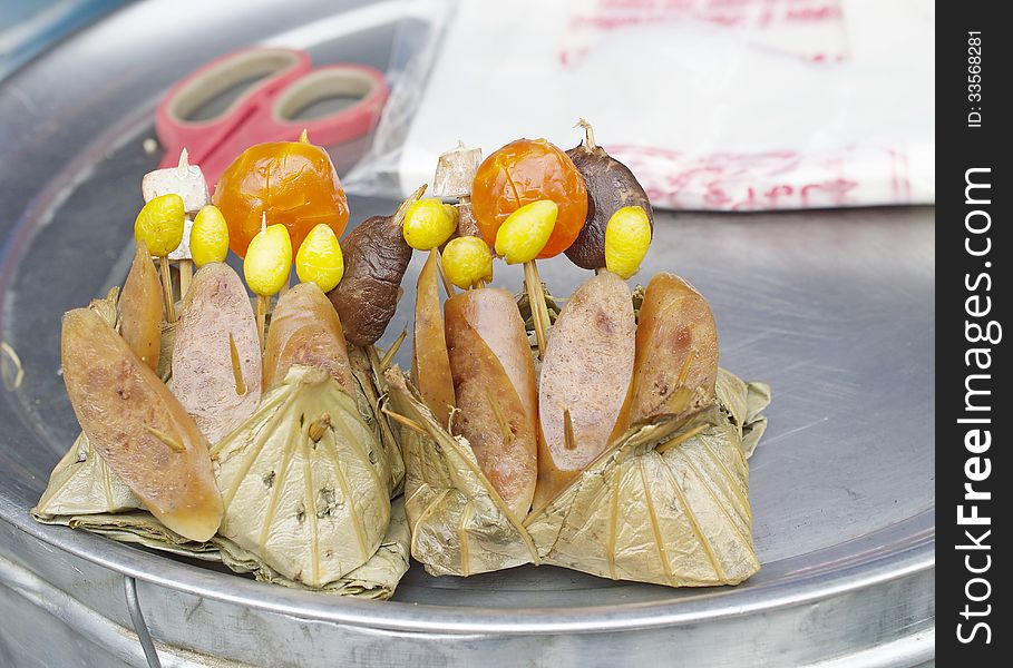 Zongzi : Chinese food with Sticky rice ,Sausage,Salted egg