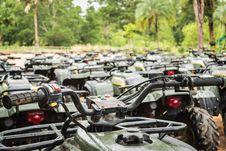 Sports Quad Bike Or Atv Arranged In Row Stock Images