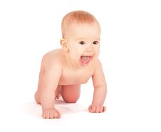 Happy Naked Baby Isolated Stock Image