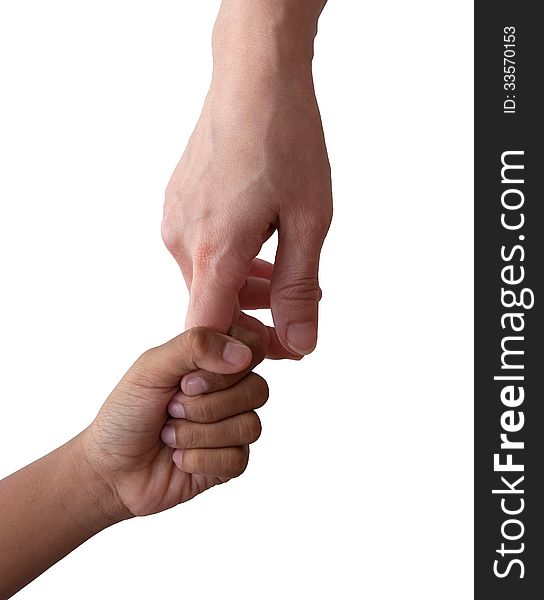 Hand in hand on a white background.