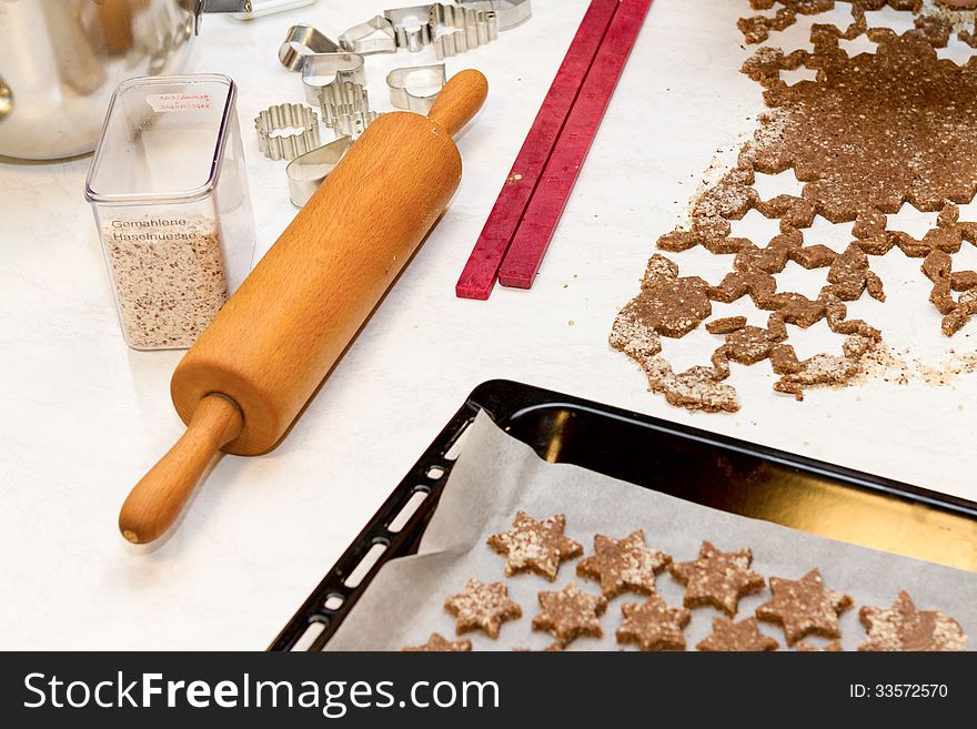 Utensils for baking Christmas cookies