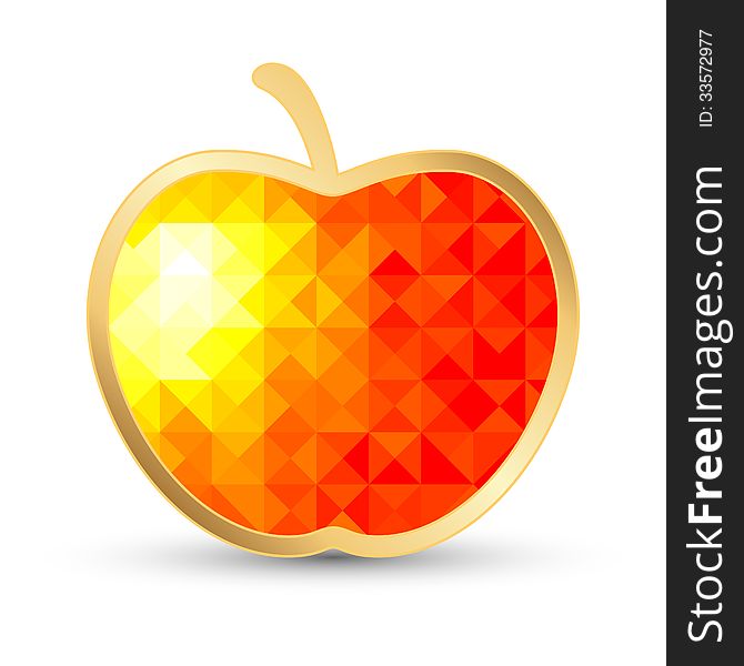 Juicy Apple with Gold Border on White. Polygonal Design. Juicy Apple with Gold Border on White. Polygonal Design