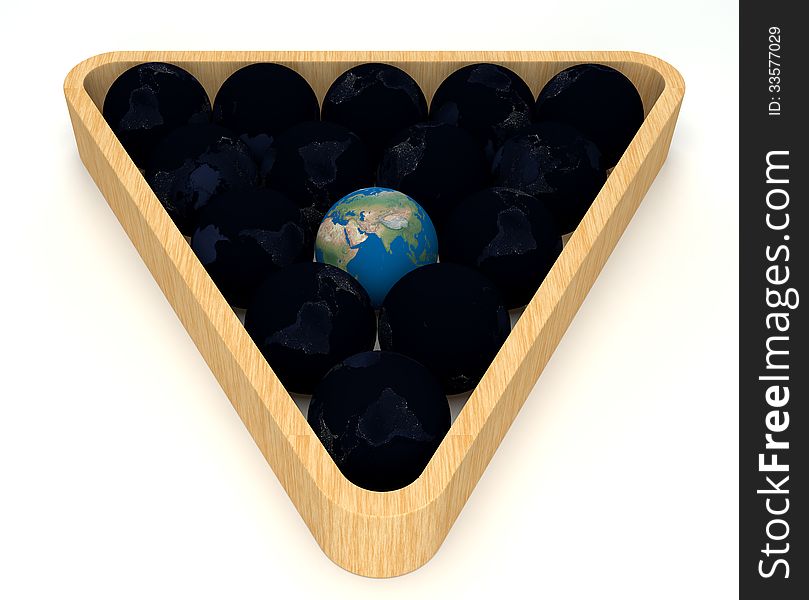 Earth Snookers in white background 3d render