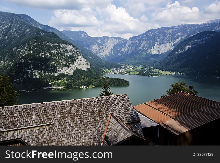 Hallstatt view from the top of the mountain above the roof