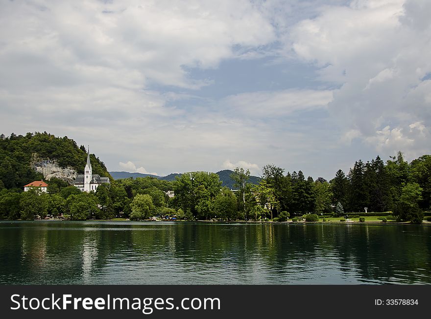 Scenic view of Bled Lake, Slovenia.