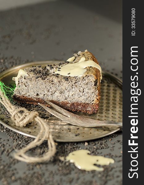 Cheesecake with black sesame seeds on Halloween. From the series Cheesecake for the holiday