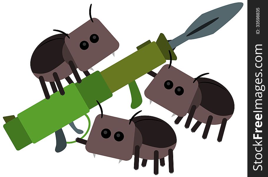Illustration of dung beetles about to fire a bazooka. Illustration of dung beetles about to fire a bazooka