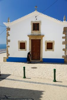 Old Woman In Front Of Small Church Stock Photography Old Woman In Front Of Small Church Stock Photography