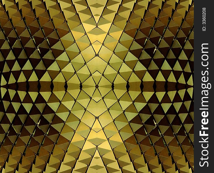 Abstract created from some elements of the Singapore Esplanade Theater roof when it is glowing bronze and yellow in the setting sun. Abstract created from some elements of the Singapore Esplanade Theater roof when it is glowing bronze and yellow in the setting sun