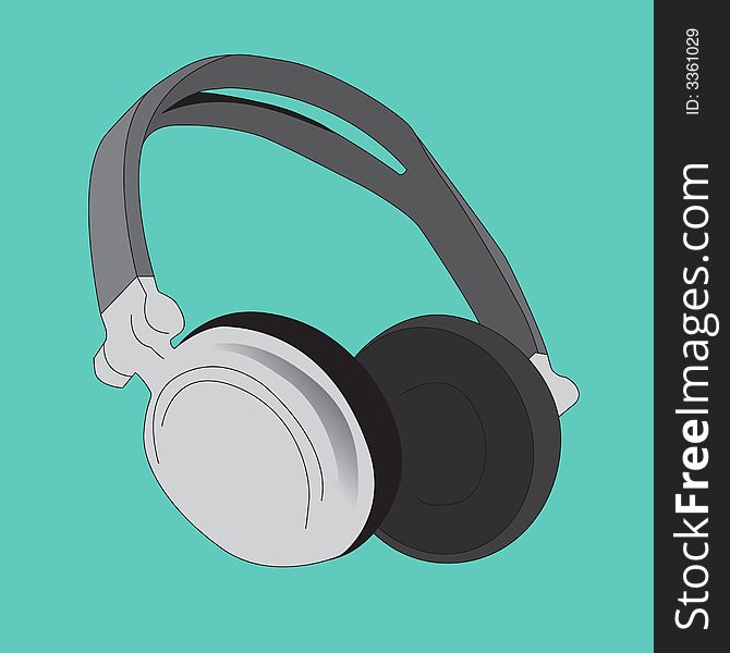 A pair of DJ headphones on a turquoise background. Line illustration. A pair of DJ headphones on a turquoise background. Line illustration