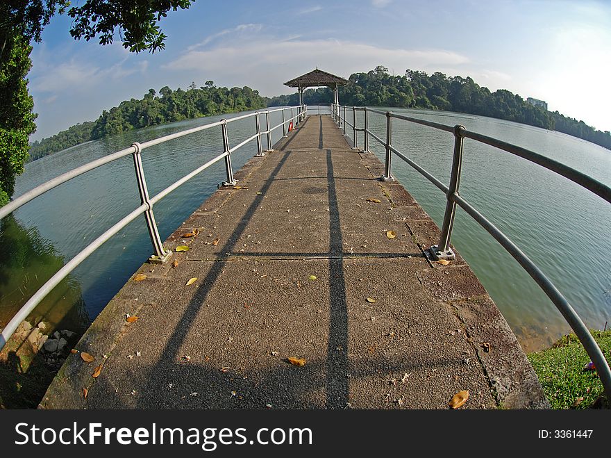 Water control gate and skies in the reservoirs